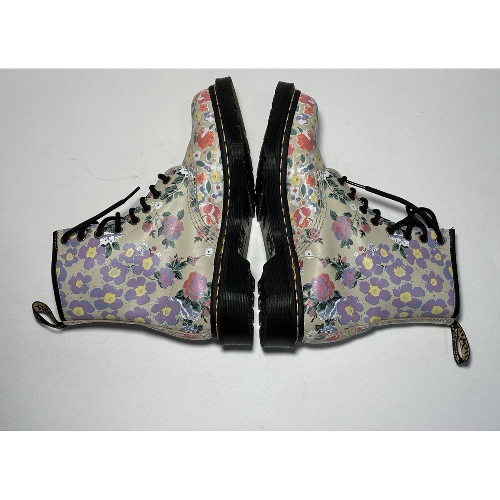 Dr. Martens Floral Lace-Up Combat Boots in Cream and Black - Picture 5 of 9